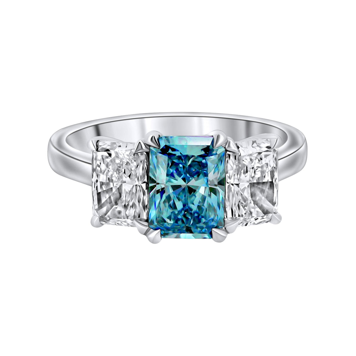 Lab grown platinum 1.55ct fancy blue & 1.54ct diamond ring