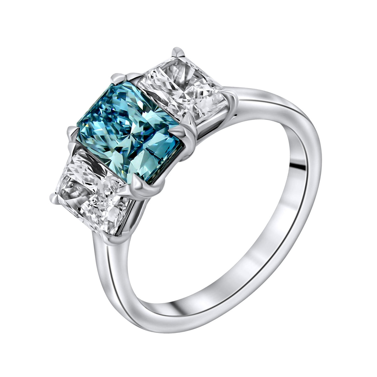 Lab grown platinum 1.55ct fancy blue & 1.54ct diamond ring