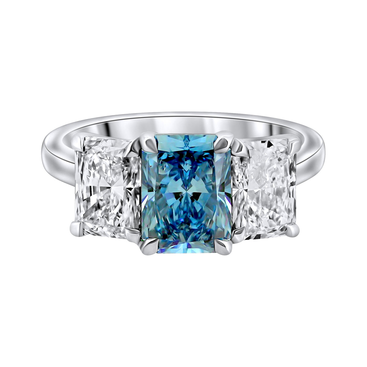 Lab grown platinum 2.00ct fancy blue & 2.02ct diamond ring