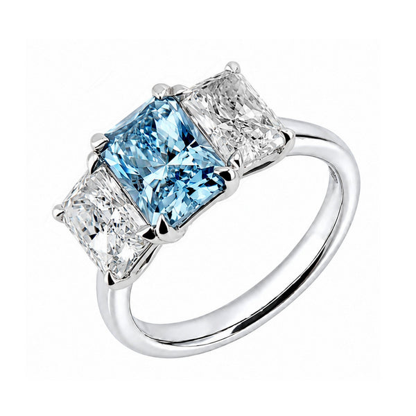 Lab grown platinum 2.00ct fancy blue & 2.02ct diamond ring