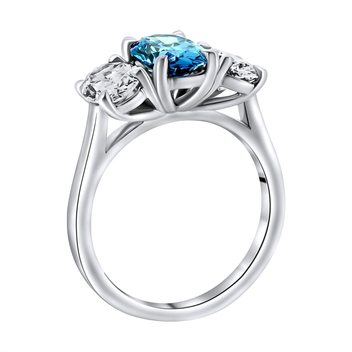 Lab grown platinum 1.50ct fancy blue & 1.57ct diamond ring