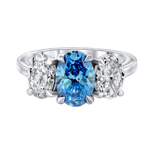 Lab grown platinum 1.50ct fancy blue & 1.57ct diamond ring