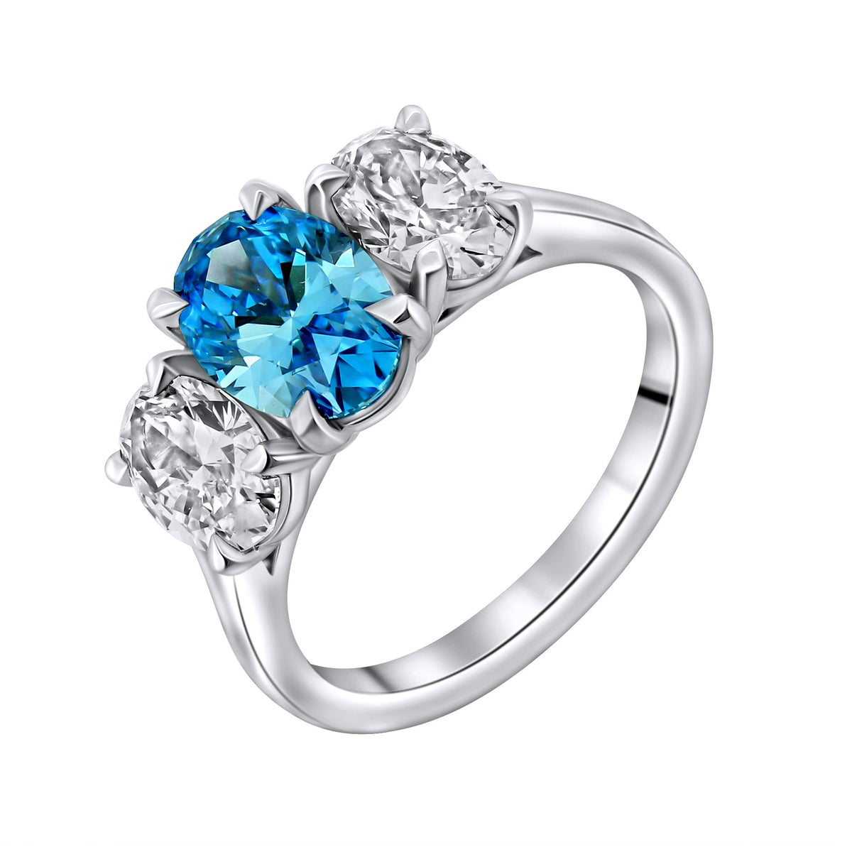 Lab grown platinum 1.50ct fancy blue & 1.57ct diamond ring