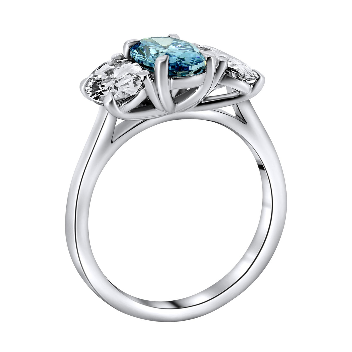 Lab grown platinum 2.00ct fancy blue & 2.04ct diamond ring