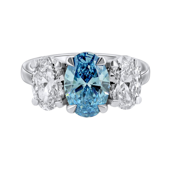 Lab grown platinum 2.00ct fancy blue & 2.04ct diamond ring