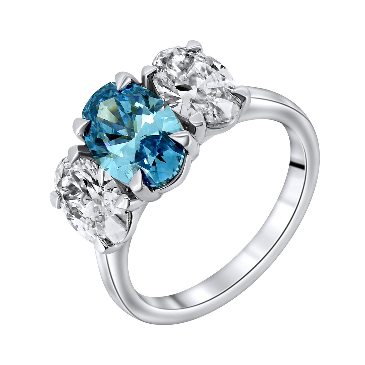 Lab grown platinum 2.00ct fancy blue & 2.04ct diamond ring