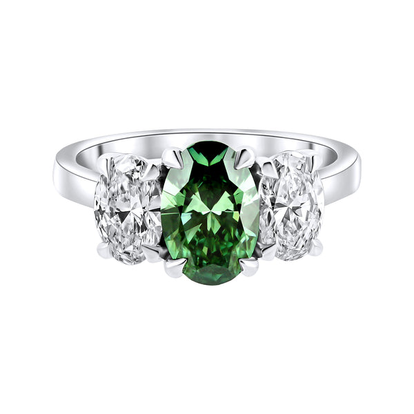 Lab Grown Platinum 1.55ct Fancy Green & 1.55ct Diamond Ring