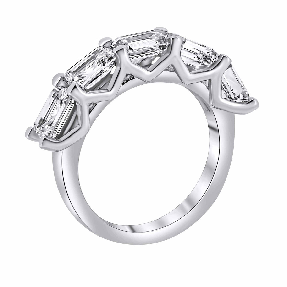 Lab grown platinum 3.17ct D VVS2 emerald diamond 5 stone ring