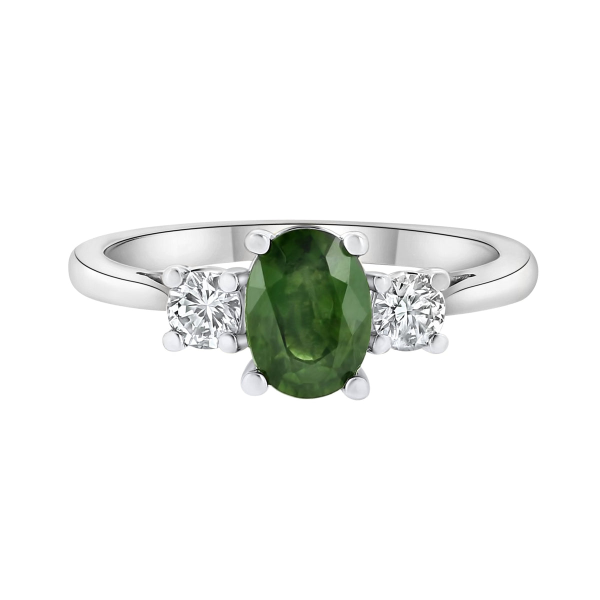 Platinum 0.88ct green sapphire & 0.25ct diamond 3 stone ring