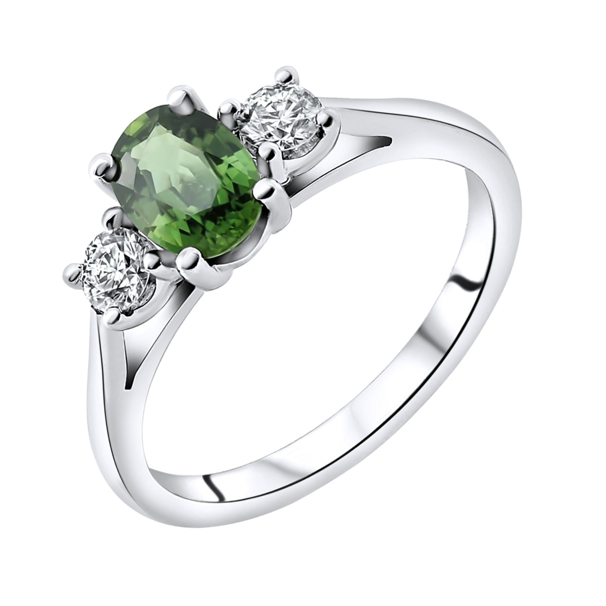 Platinum 0.88ct green sapphire & 0.25ct diamond 3 stone ring