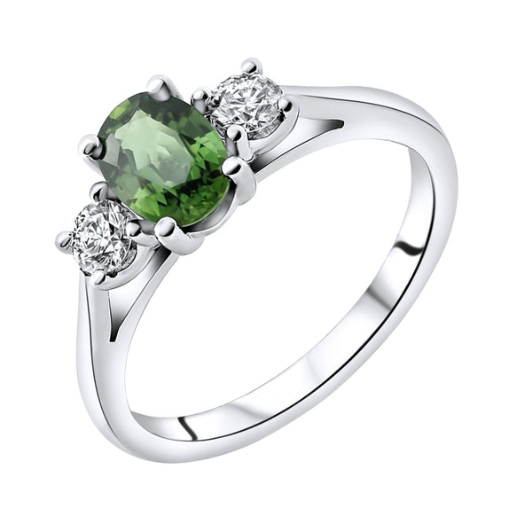 Platinum 0.88ct green sapphire & 0.25ct diamond 3 stone ring