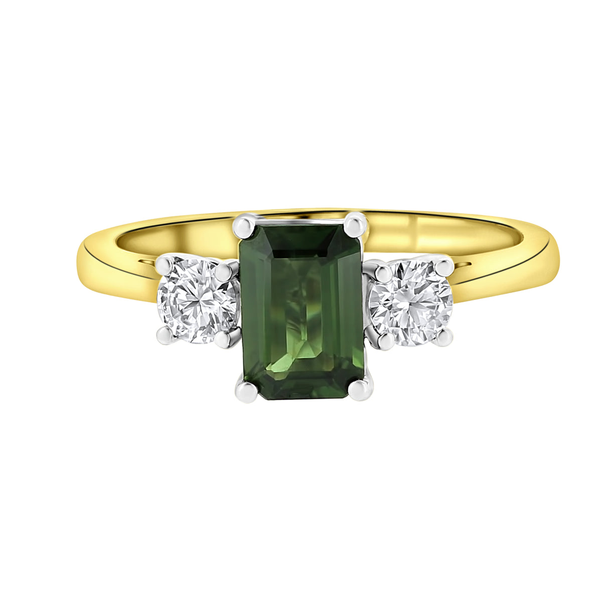 18ct yellow gold 1.01ct green sapphire & 0.30ct diamond ring
