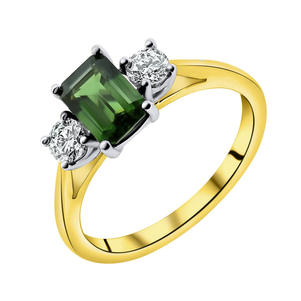 18ct yellow gold 1.01ct green sapphire & 0.30ct diamond ring