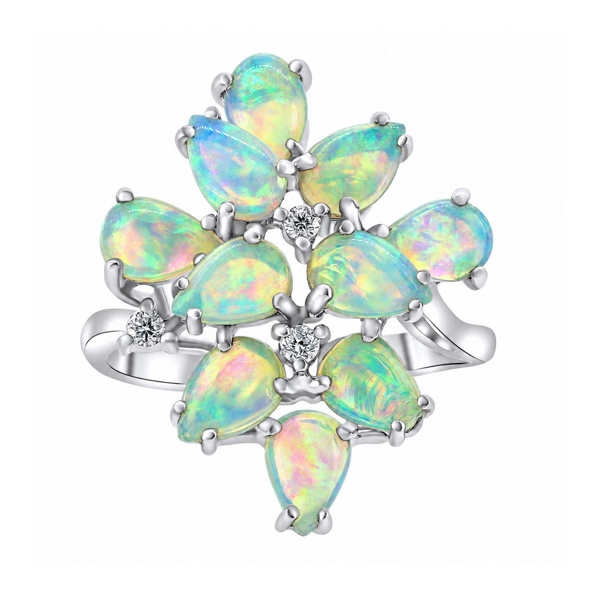 18ct white gold 2.15ct natural opal & 0.07ct diamond ring