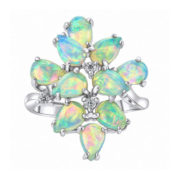 18ct white gold 2.15ct natural opal & 0.07ct diamond ring