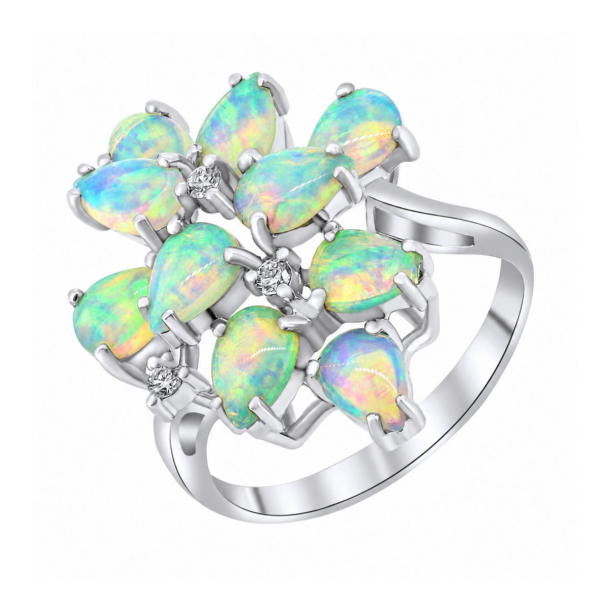 18ct white gold 2.15ct natural opal & 0.07ct diamond ring