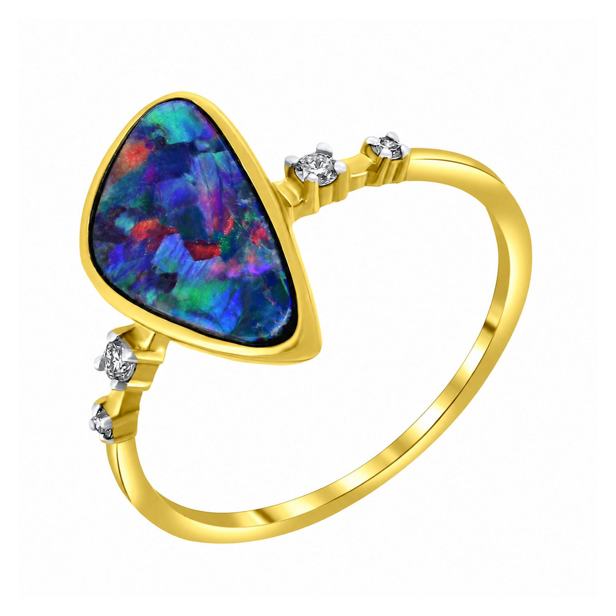 14ct yellow gold 1.71ct opal doublet & 0.06ct diamond ring