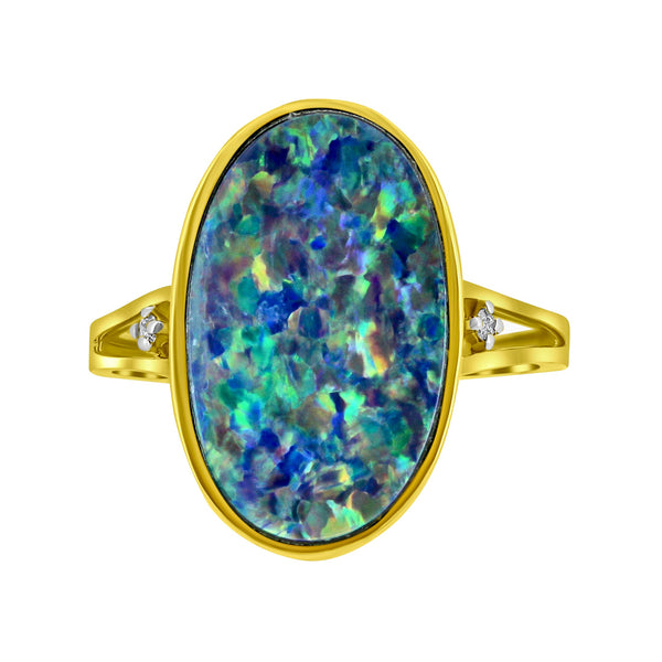 14ct yellow gold 5.16ct opal doublet  & 0.02ct diamond ring