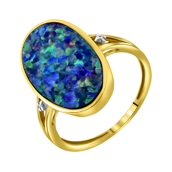 14ct yellow gold 5.16ct opal doublet  & 0.02ct diamond ring