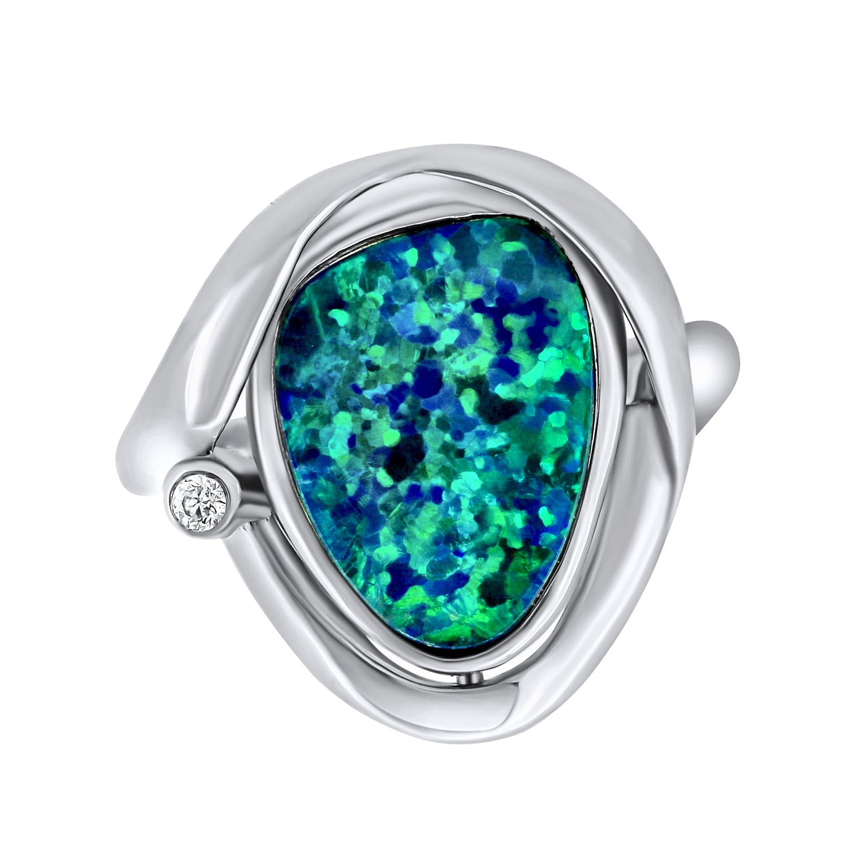 14ct white gold 2.76ct opal doublet  & 0.02ct diamond ring