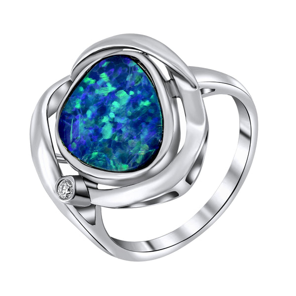 14ct white gold 2.76ct opal doublet  & 0.02ct diamond ring