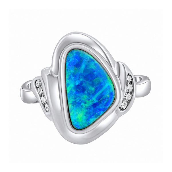 18ct white gold 1.30ct natural opal & 0.08ct diamond ring
