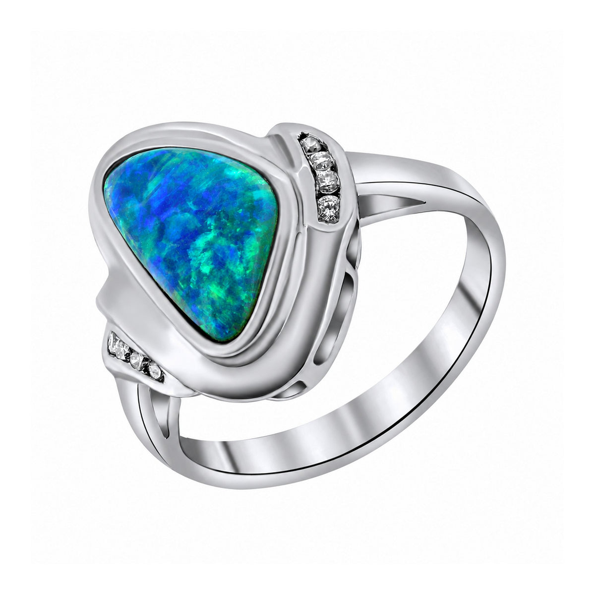 18ct white gold 1.30ct natural opal & 0.08ct diamond ring