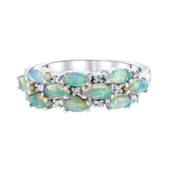 14ct white gold 1.04ct natural opal & 0.06ct diamond ring