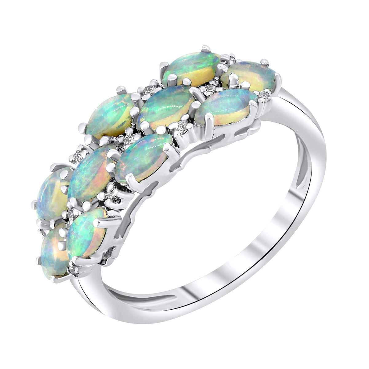 14ct white gold 1.04ct natural opal & 0.06ct diamond ring