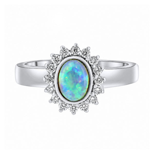 18ct white gold 0.44ct natural opal & 0.24ct diamond ring