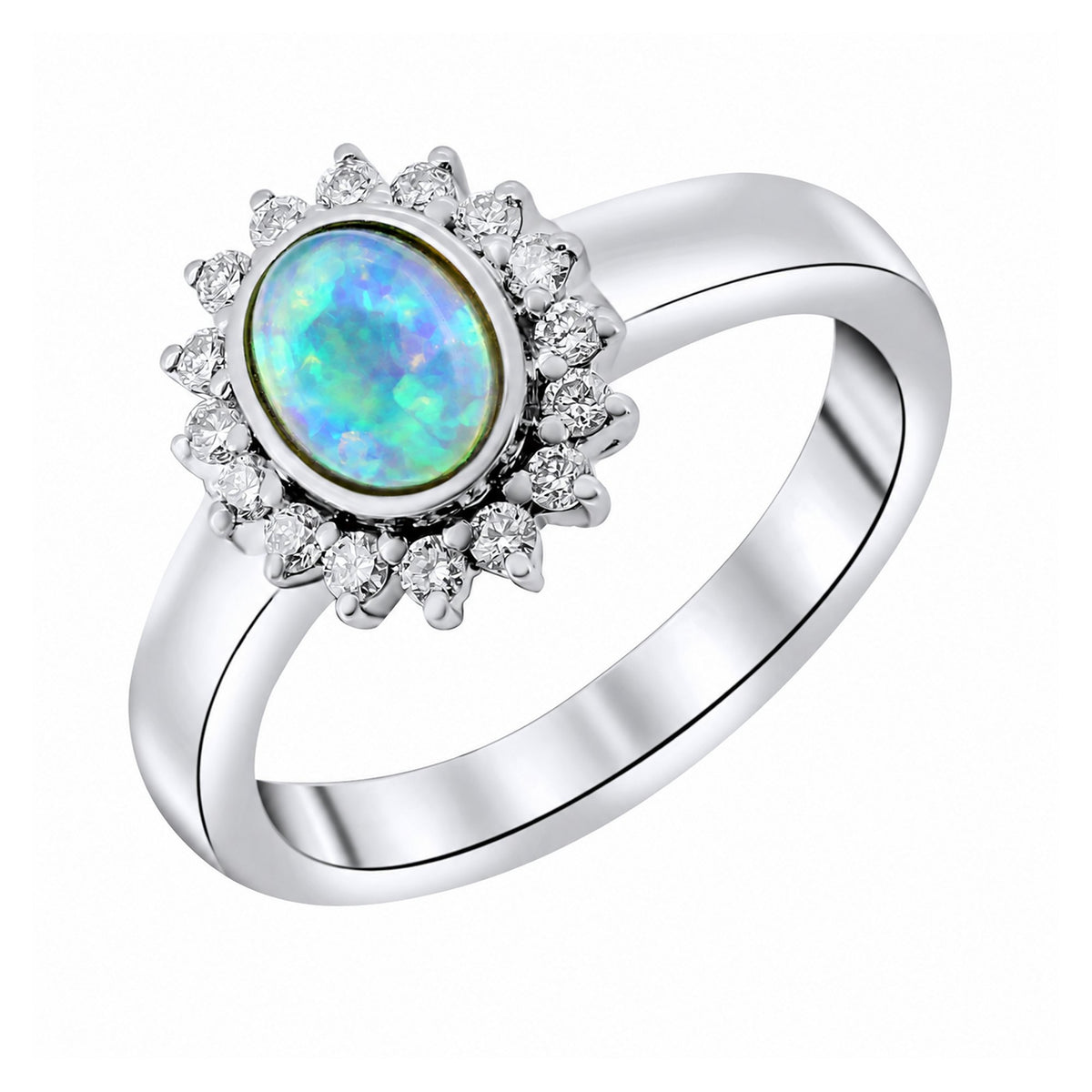 18ct white gold 0.44ct natural opal & 0.24ct diamond ring