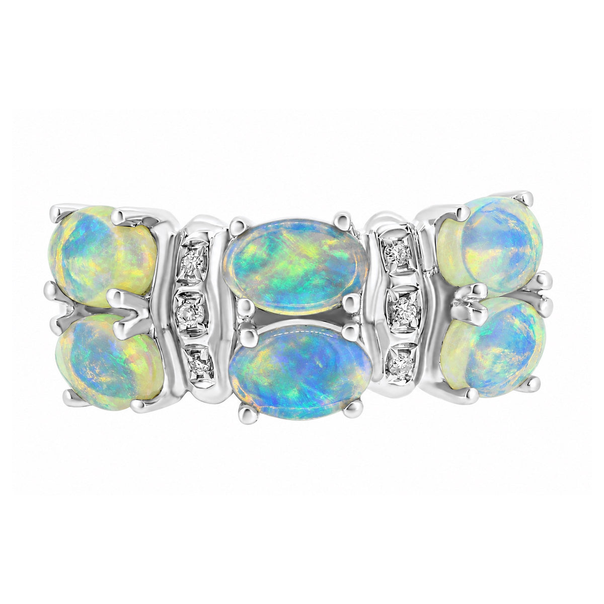 14ct white gold 1.55ct natural opal & 0.04ct diamond ring