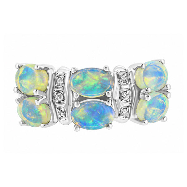 14ct white gold 1.55ct natural opal & 0.04ct diamond ring