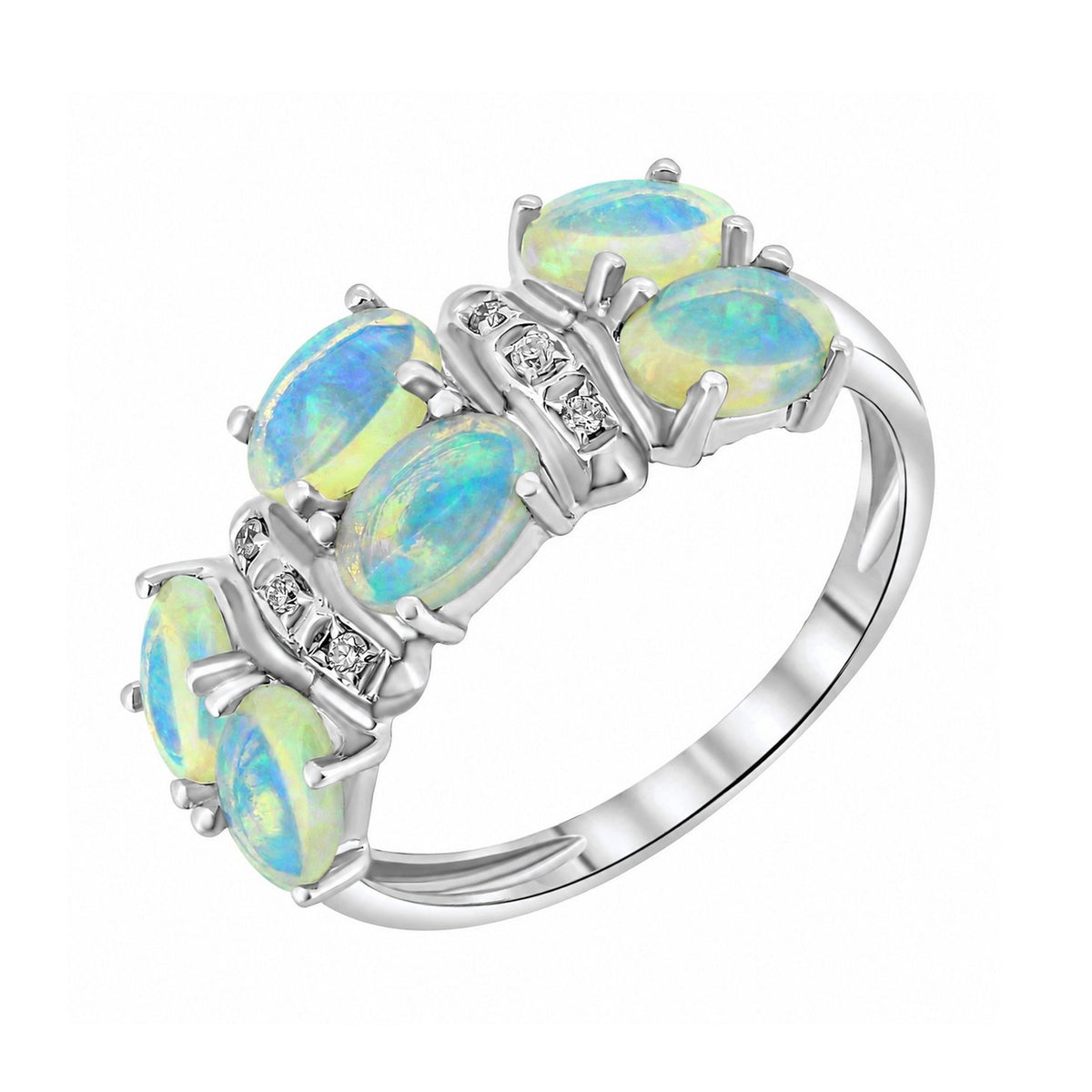 14ct white gold 1.55ct natural opal & 0.04ct diamond ring