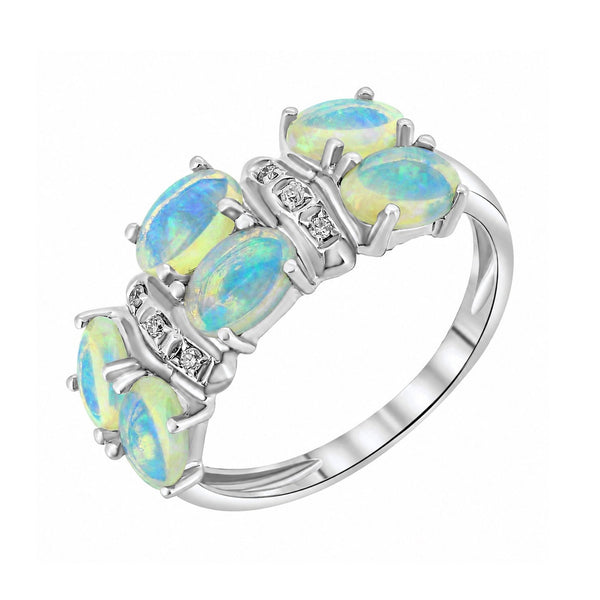 14ct white gold 1.55ct natural opal & 0.04ct diamond ring