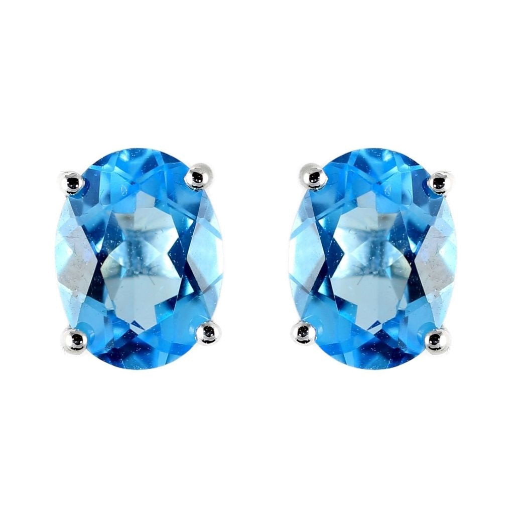 9ct white gold 9mm x 7mm oval blue topaz stud earrings