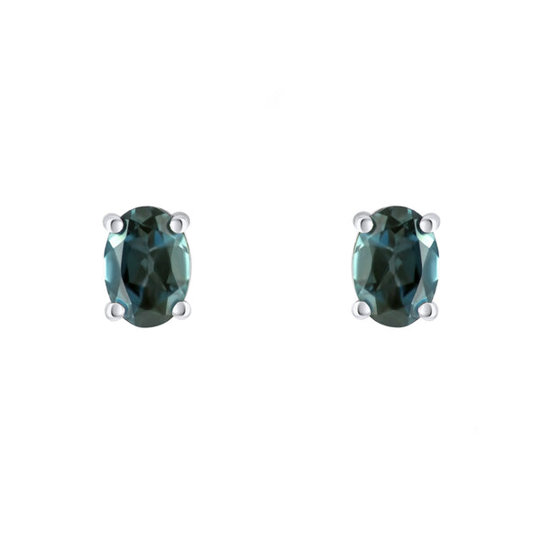 Platinum 7mm x 5mm London blue topaz stud earrings
