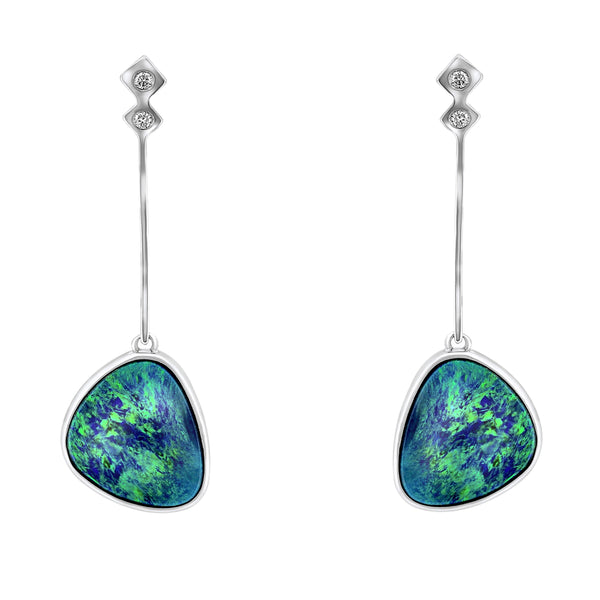 14ct white gold 3.35ct opal doublet & 0.04ct diamond earrings