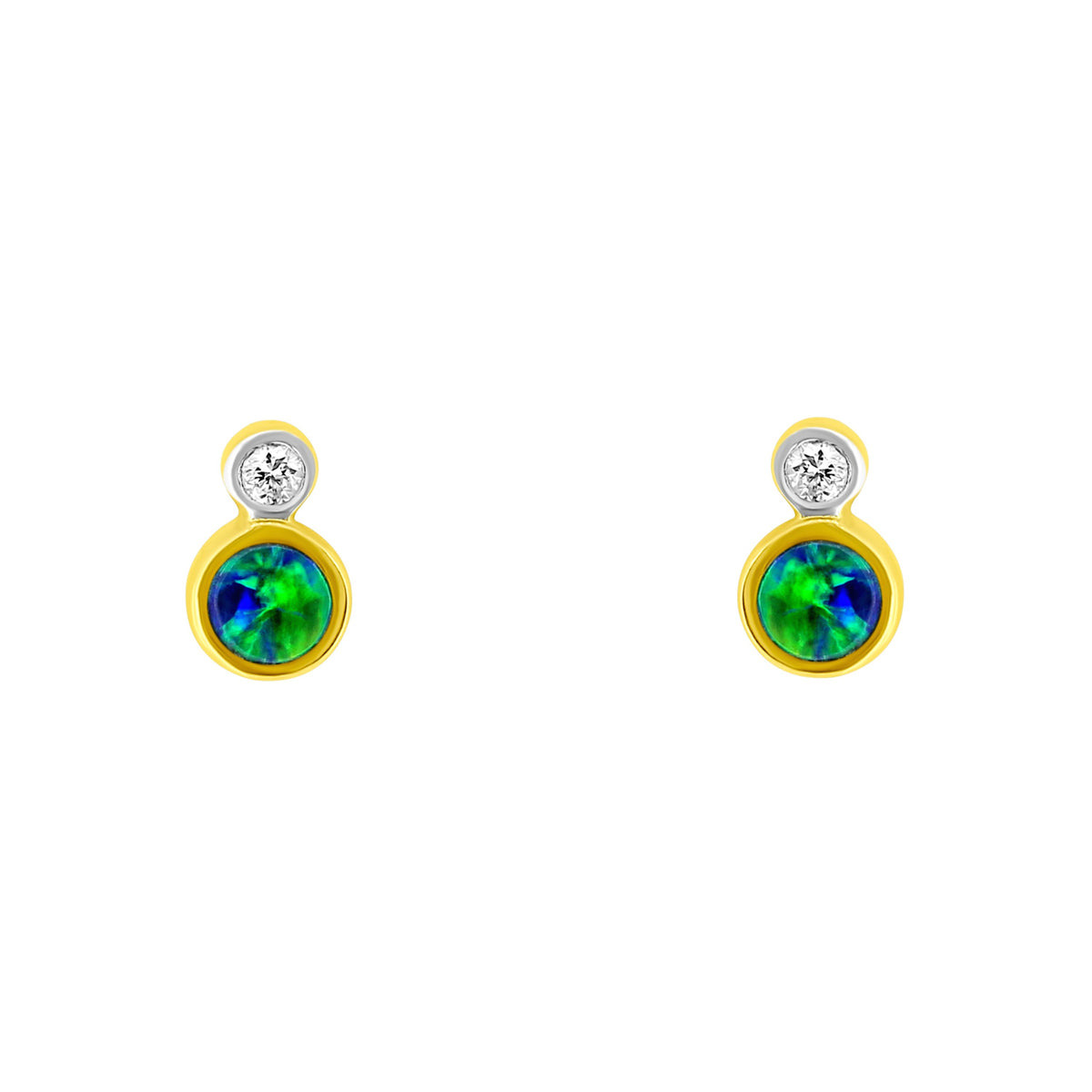 14ct yellow gold 0.23ct opal doublet & 0.03ct diamond earrings