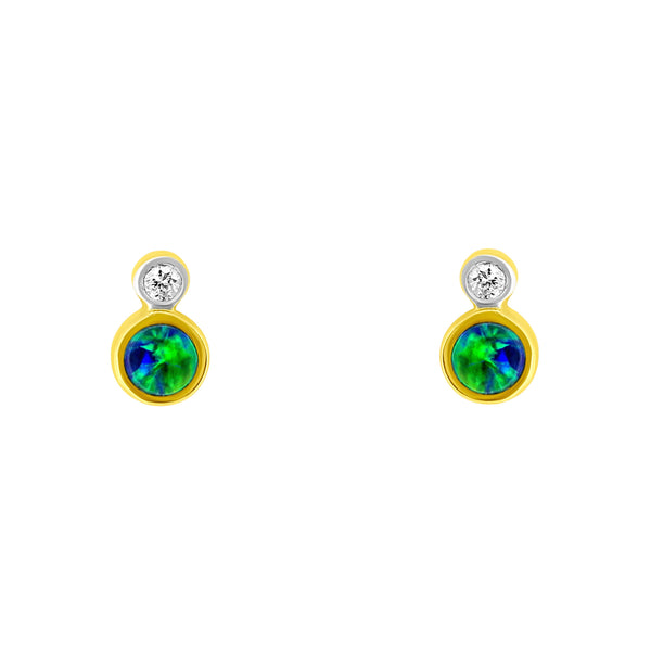 14ct yellow gold 0.23ct opal doublet & 0.03ct diamond earrings