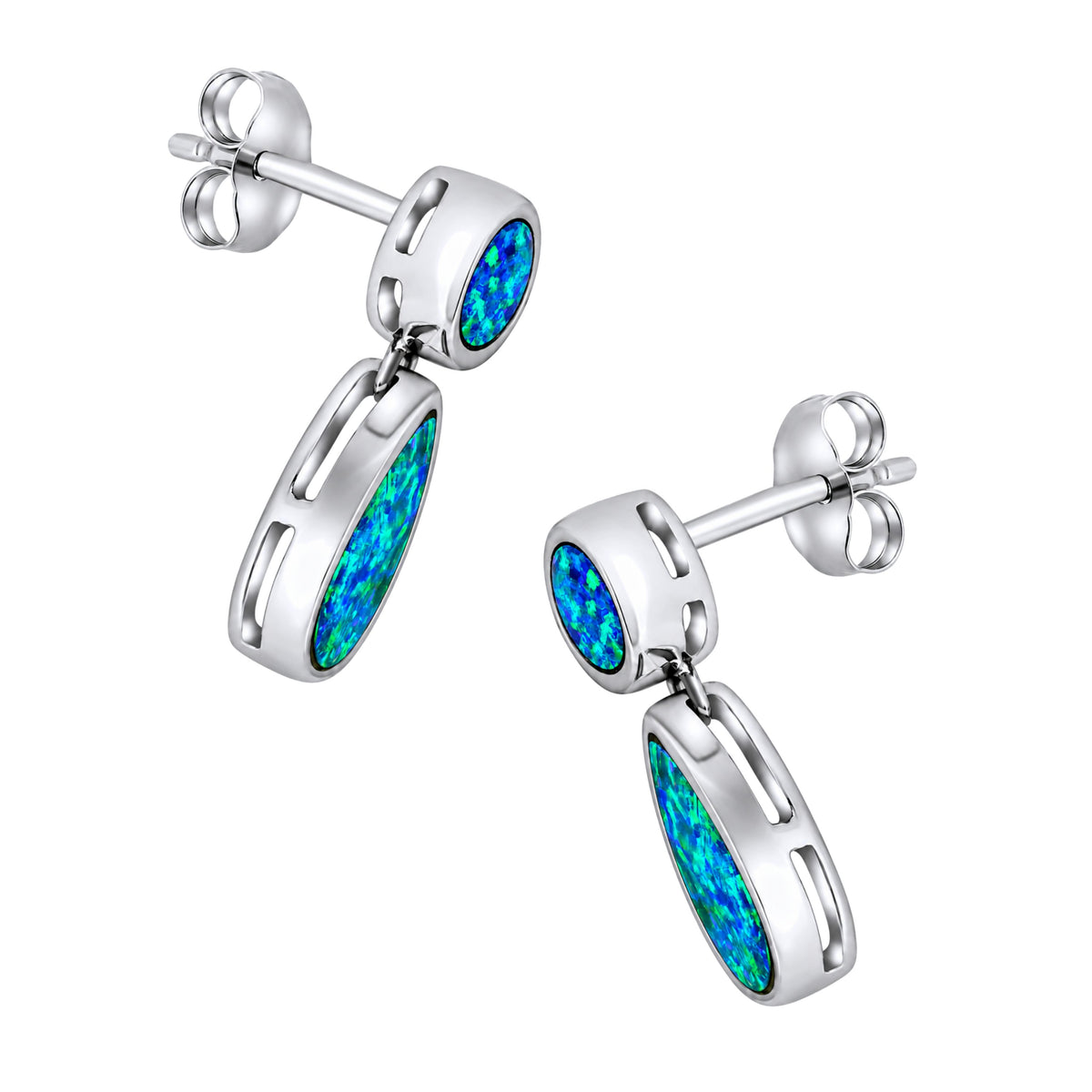 14ct white gold 2.09ct opal doublet drop earrings