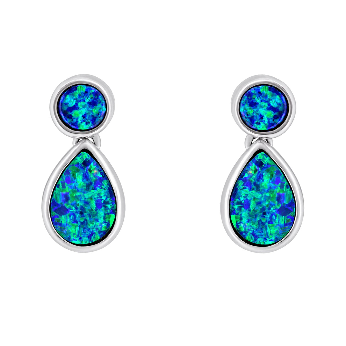 14ct white gold 2.09ct opal doublet drop earrings