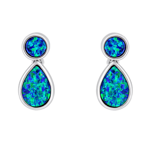14ct white gold 2.09ct opal doublet drop earrings