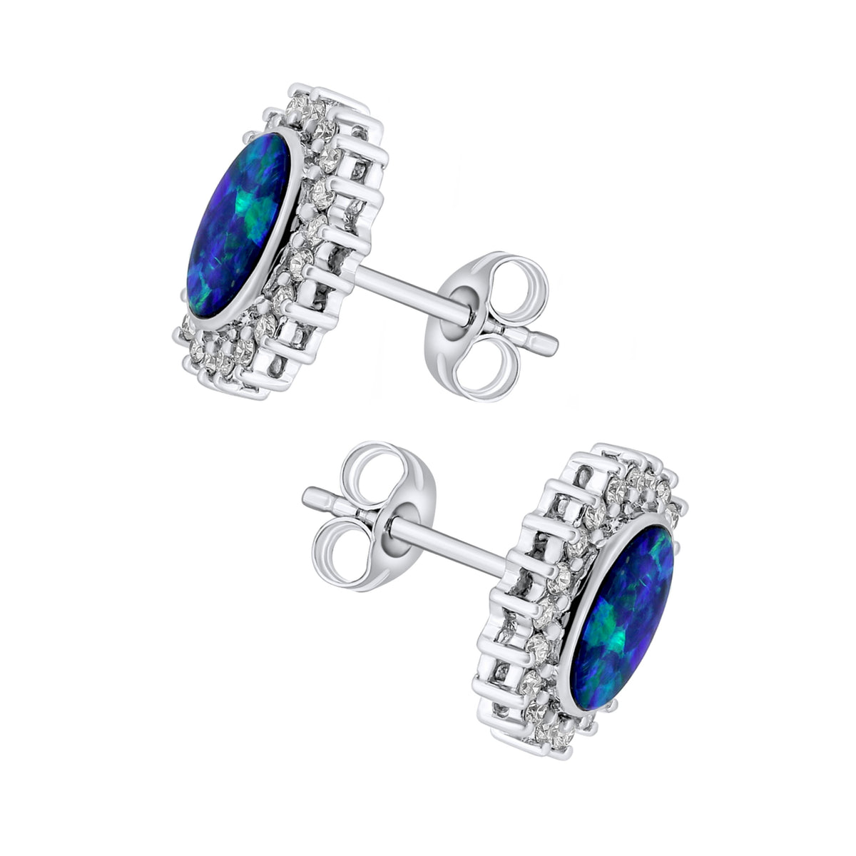 14ct white gold 1.66ct opal doublet & 0.43ct diamond earrings