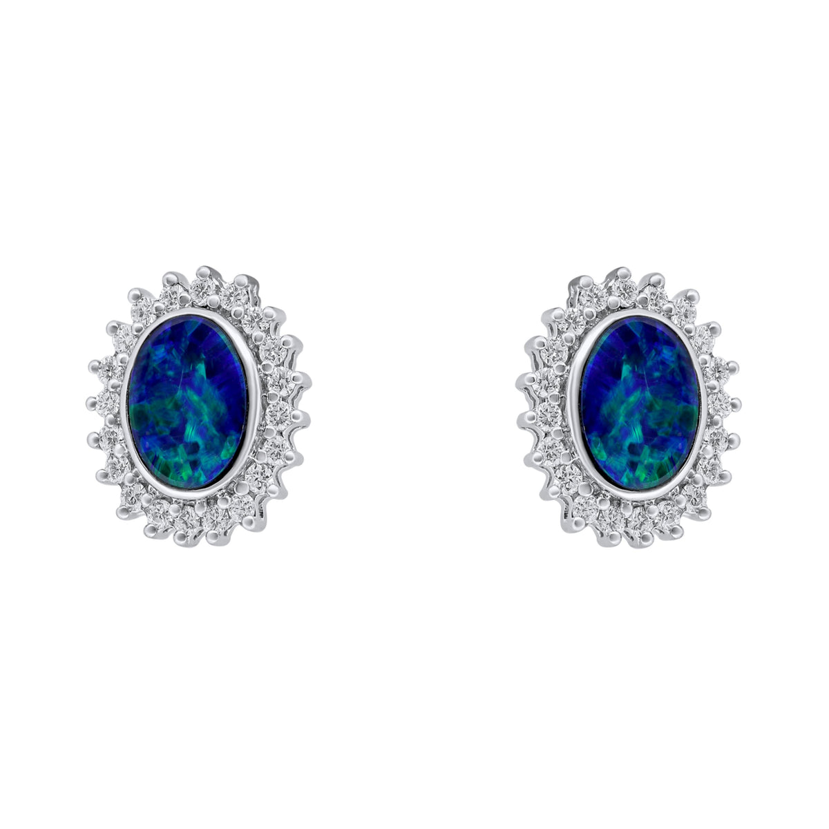 14ct white gold 1.66ct opal doublet & 0.43ct diamond earrings