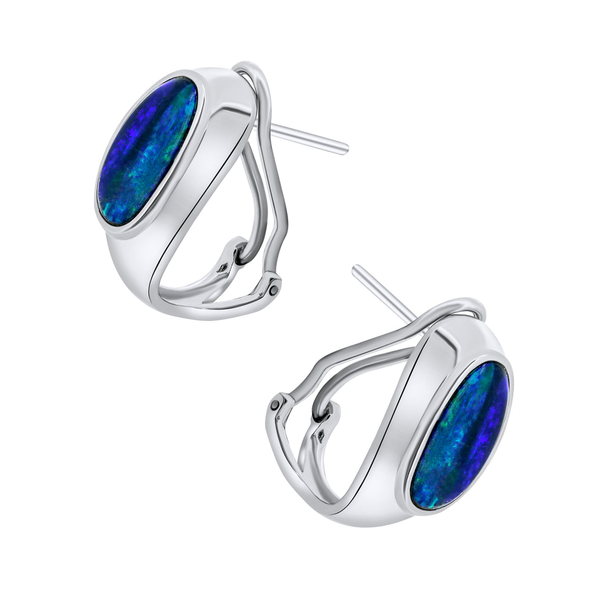 14ct white gold 3.02ct opal doublet hoop earrings