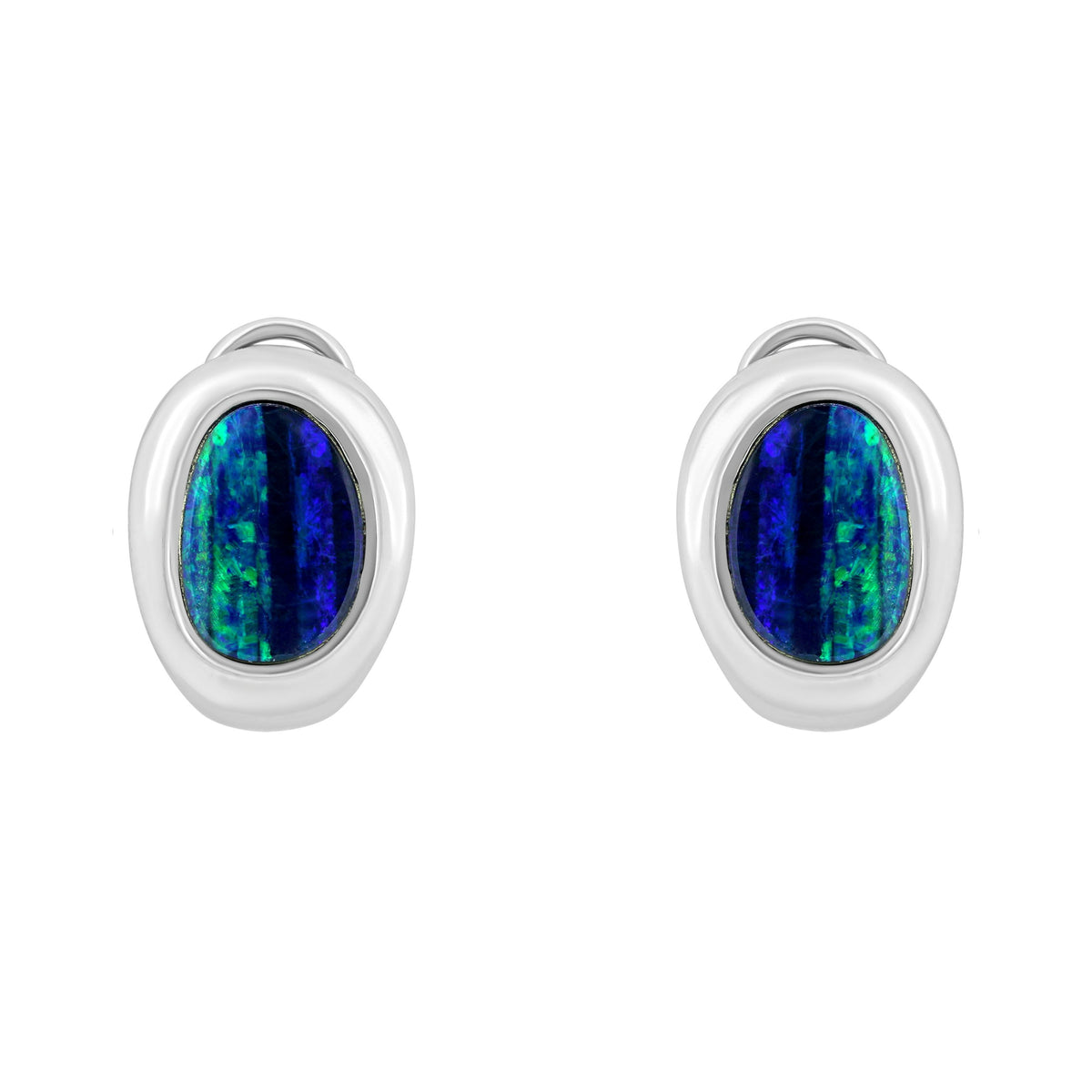 14ct white gold 3.02ct opal doublet hoop earrings