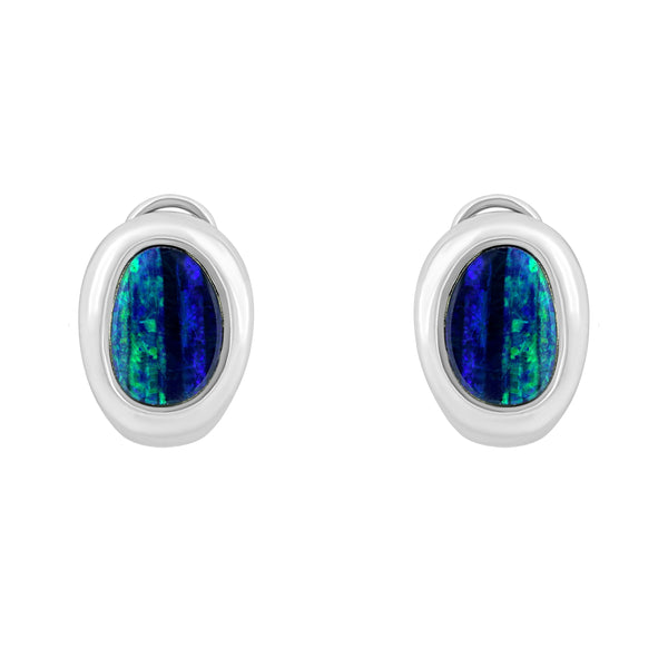 14ct white gold 3.02ct opal doublet hoop earrings