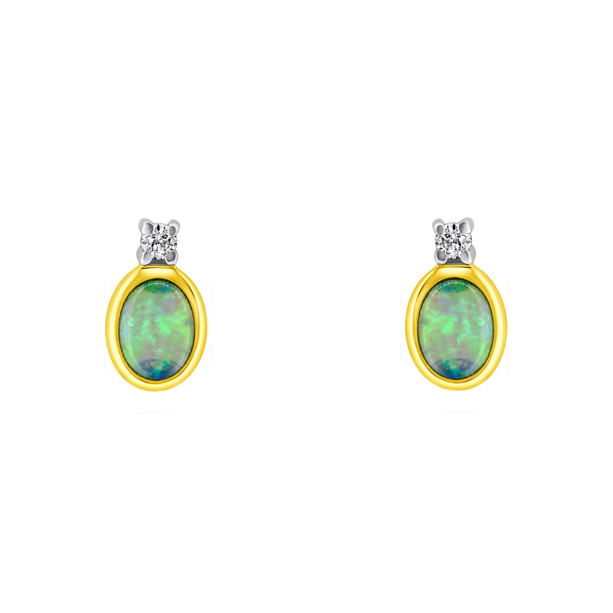 14ct yellow gold 0.18ct natural opal & 0.03ct diamond earrings