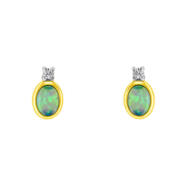 14ct yellow gold 0.18ct natural opal & 0.03ct diamond earrings